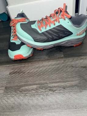 HOKA One One Challenger ATR5 Womens Trail Running Shoe Size10 Teal Gray Orange